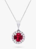 E.W Adams 18ct White Gold Ruby & Diamond Cluster Pendant Necklace