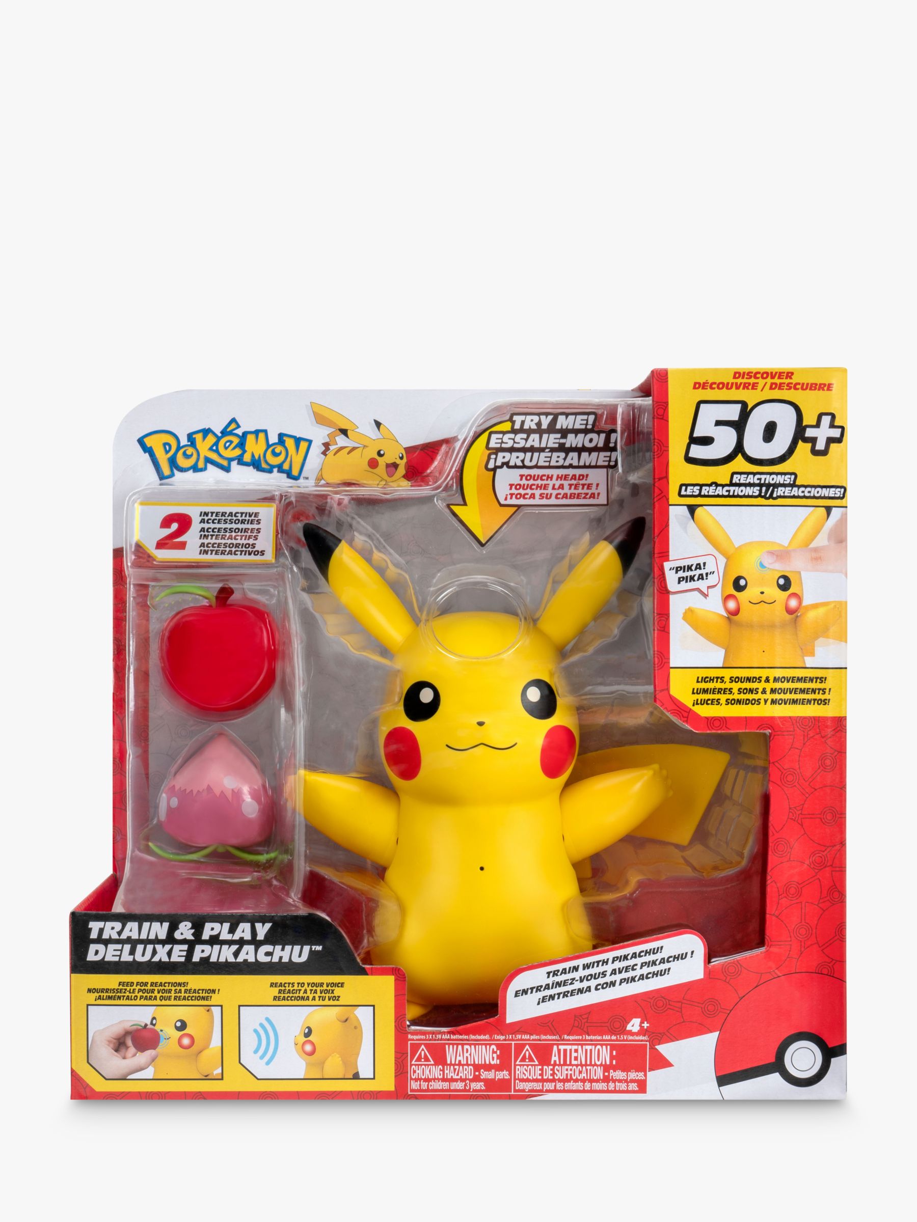 Pokemon Train and Play Deluxe Pikachu - 4.5-Inch Pikachu Figure with  Lights, Sounds, and Moving Limbs Plus Interactive Accessories