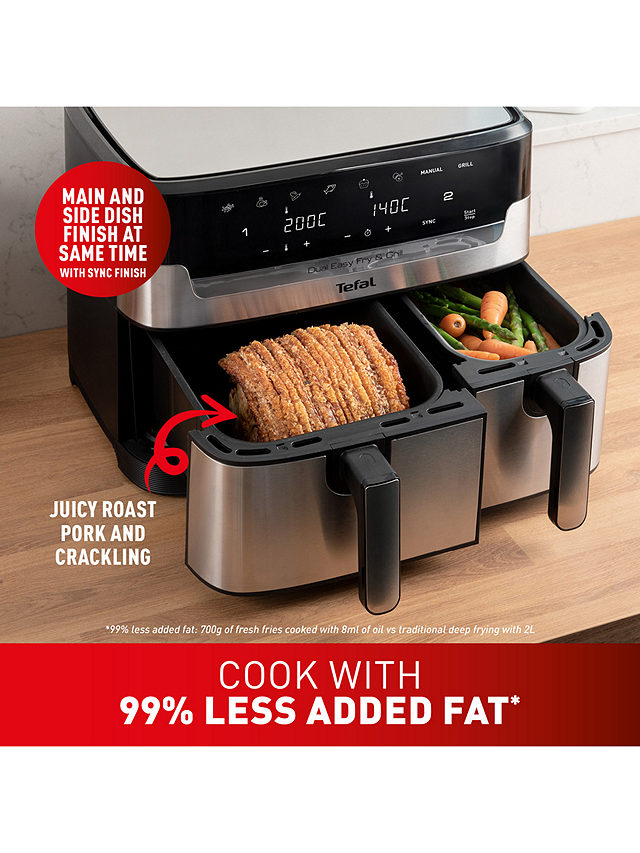 Tefal EY905D40 Easy Fry Dual Zone Air Fryer & Grill, 8.3L, Stainless Steel