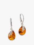 Be-Jewelled Pear Shape Baltic Cognac Amber Drop Earrings, Cognac/Silver