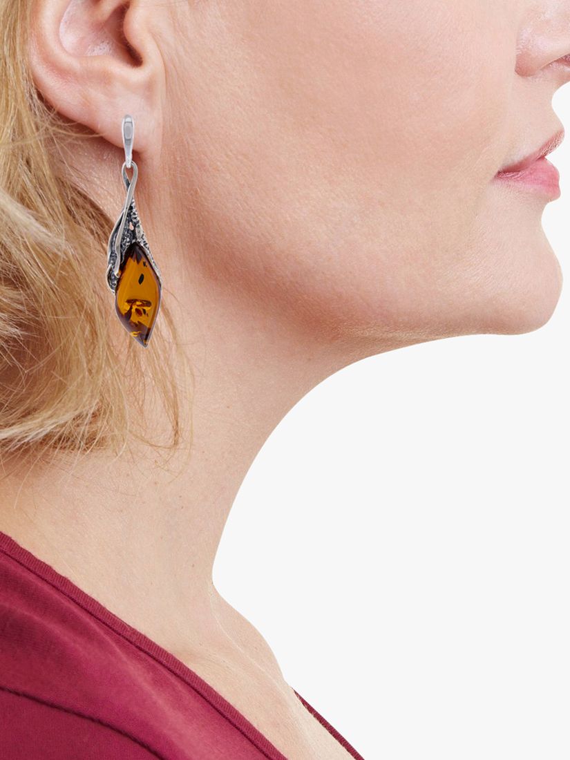 Buy Be-Jewelled Baltic Amber Leaf Drop Earrings, Cognac/Silver Online at johnlewis.com