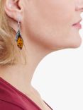 Be-Jewelled Baltic Amber Leaf Drop Earrings, Cognac/Silver