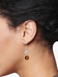 Be-Jewelled Round Mother of Pearl and Amber Drop Earrings, Silver/Cognac
