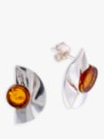 Be-Jewelled Baltic Amber Fan Stud Earrings, Cognac/Silver