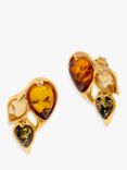 Be-Jewelled Baltic Amber Leaf Stud Earrings, Gold/Multi