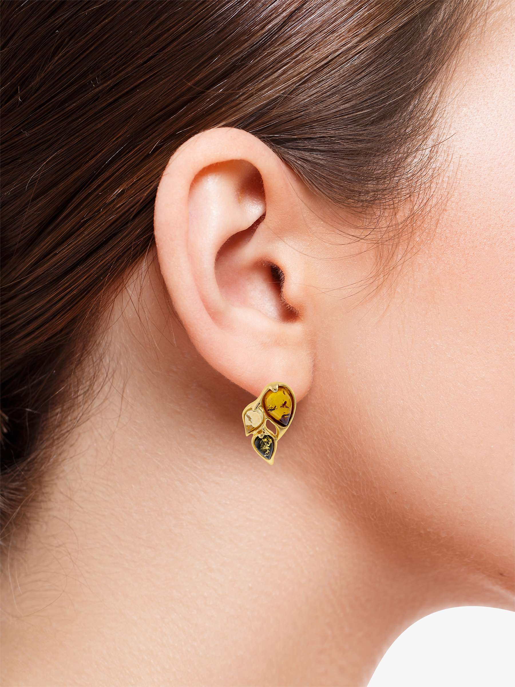Buy Be-Jewelled Baltic Amber Leaf Stud Earrings, Gold/Multi Online at johnlewis.com