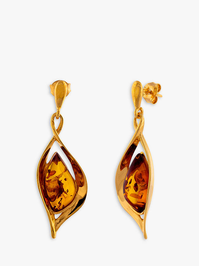 Be-Jewelled Twist Amber Drop Earrings, Gold/Cognac