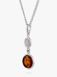 Be-Jewelled Round Amber and Pearl Pendant Necklace, Silver/Cognac