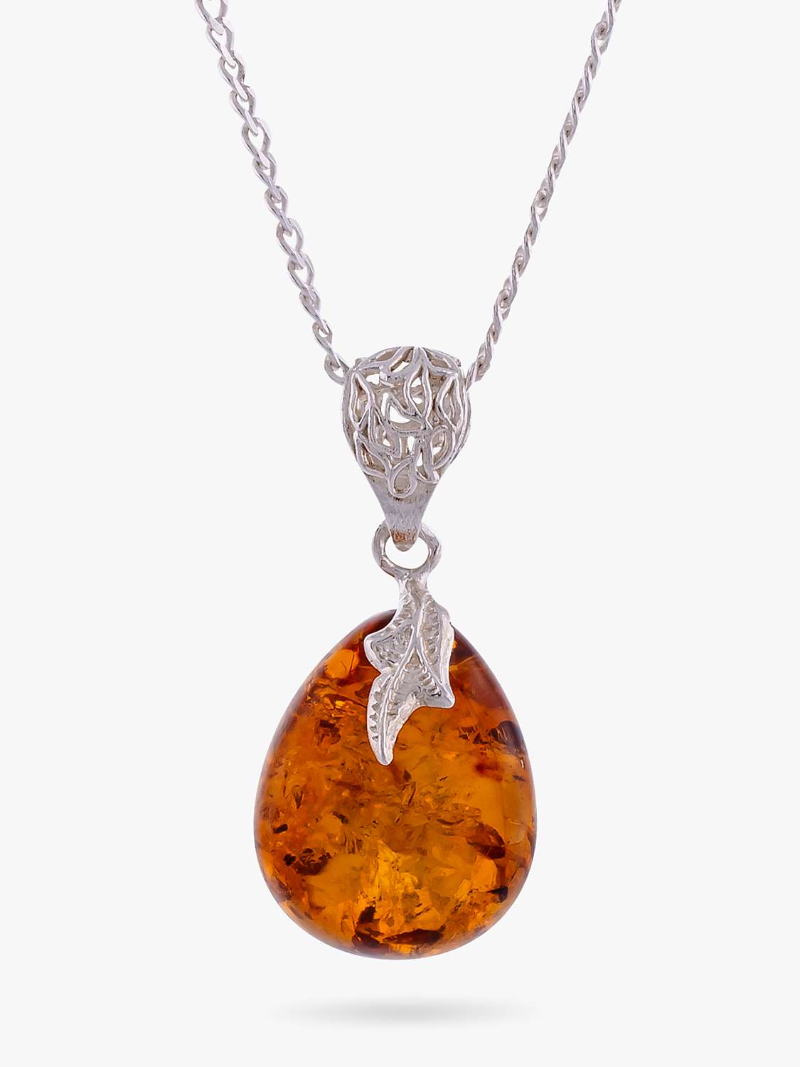 Buy Be-Jewelled Teardrop Amber Pendant Necklace, Silver/Cognac Online at johnlewis.com