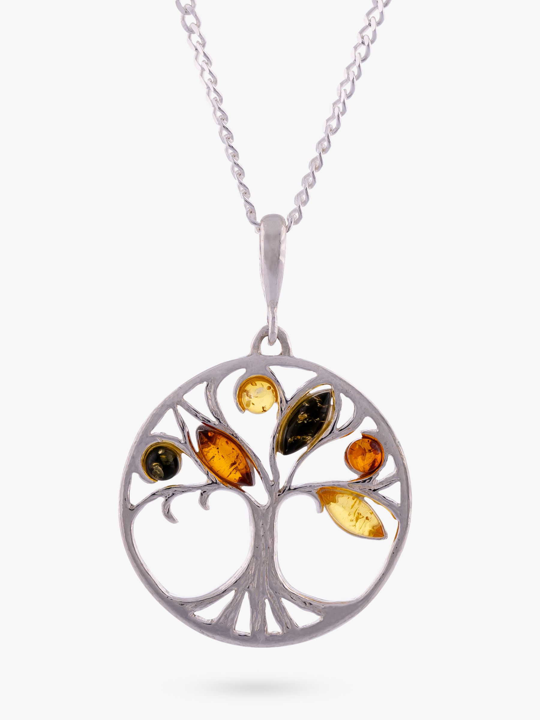 Be-Jewelled Amber Round Tree Pendant Necklace, Silver/Multi