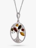 Be-Jewelled Amber Round Tree Pendant Necklace, Silver/Multi