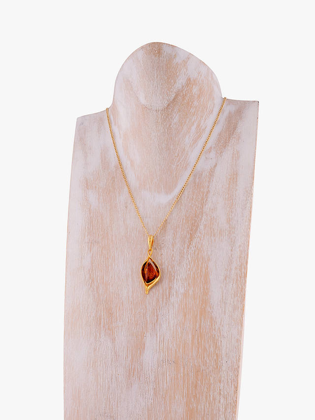 Be-Jewelled Twist Amber Pendant Necklace, Gold/Cognac