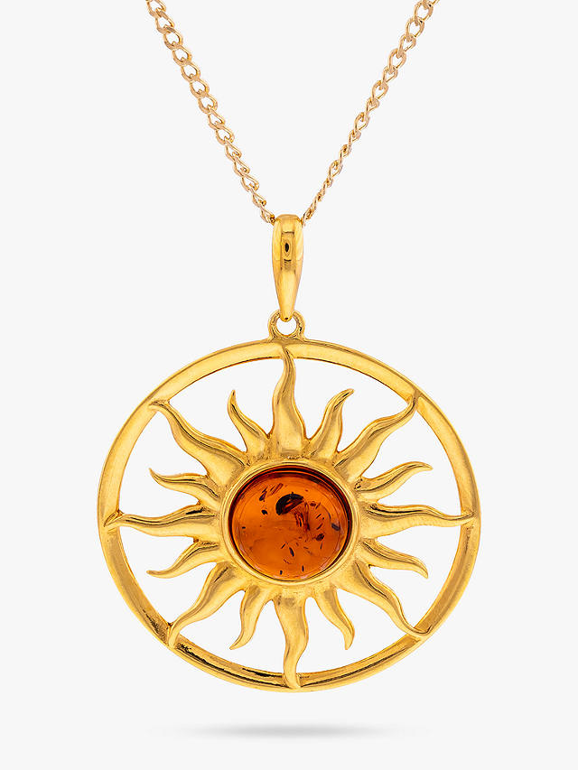 Be-Jewelled Amber Sun Pendant Necklace, Gold/Cognac