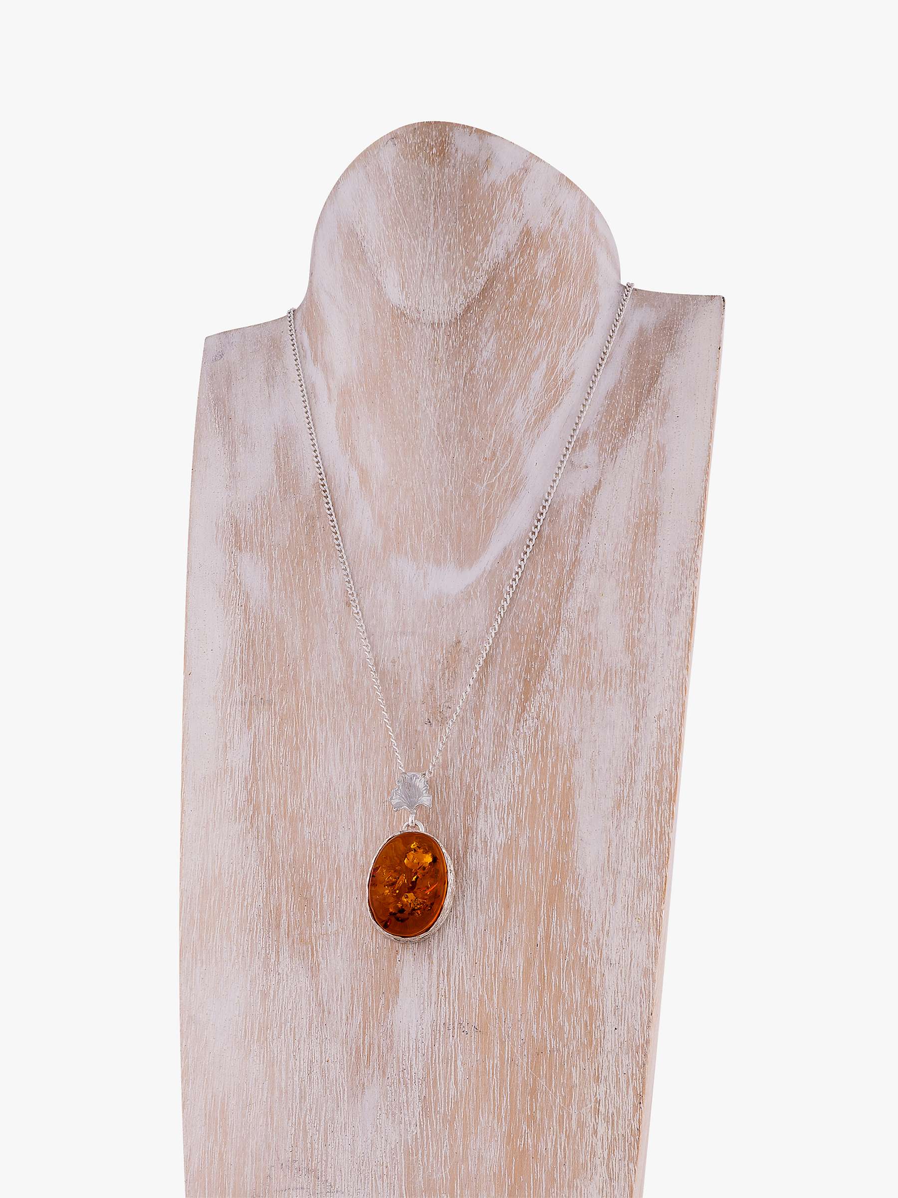 Buy Be-Jewelled Oval Amber Pendant Necklace, Silver/Cognac Online at johnlewis.com