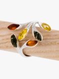 Be-Jewelled Baltic Amber Leaf Adjustable Cocktail Ring, Multi/Silver