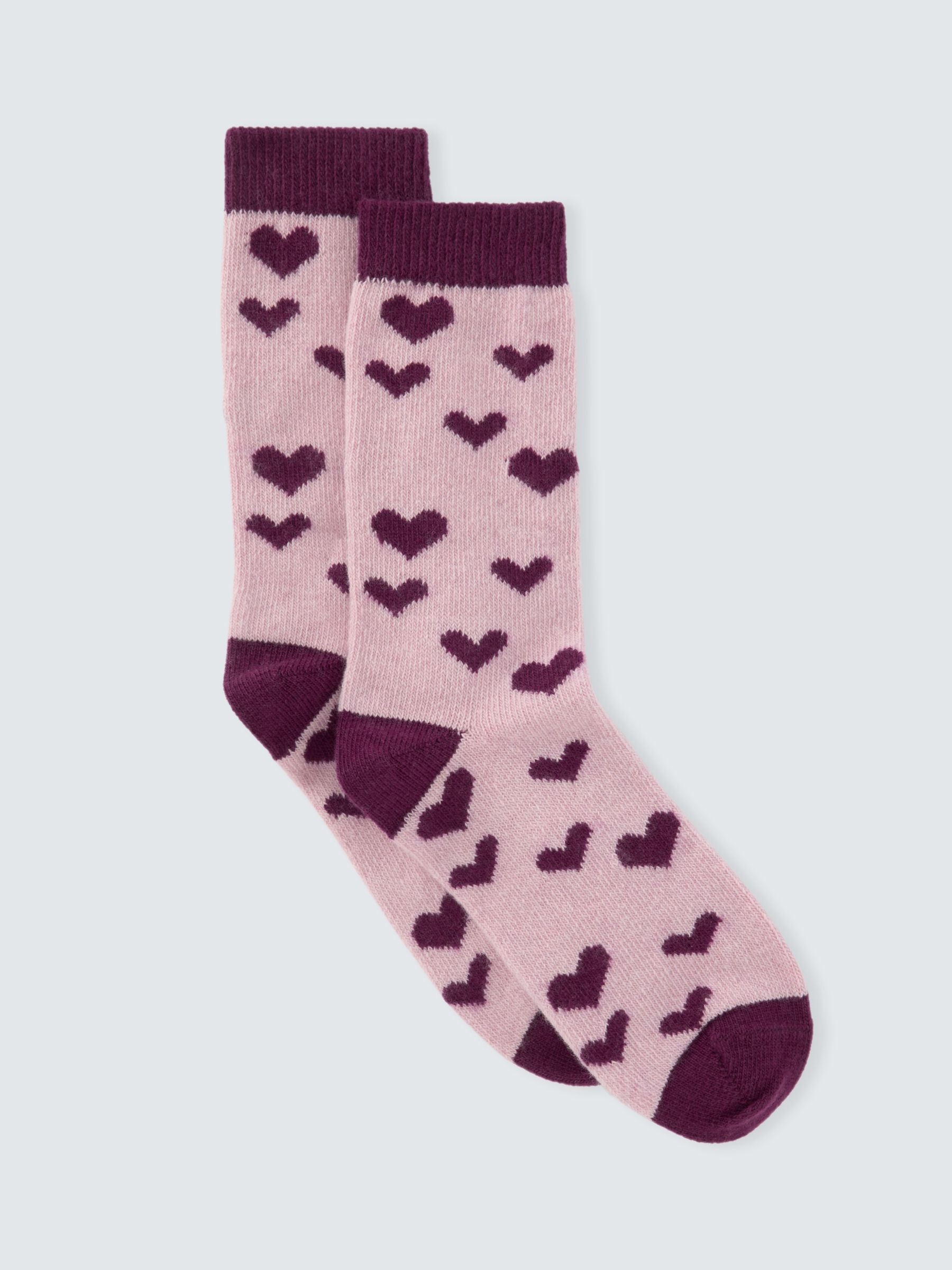John Lewis Hearts Wool Cashmere Blend Ankle Socks, Pink/Ruby