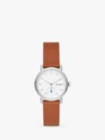 Skagen SKW3103 Women's Kuppel Lille Leather Strap Watch, Brown