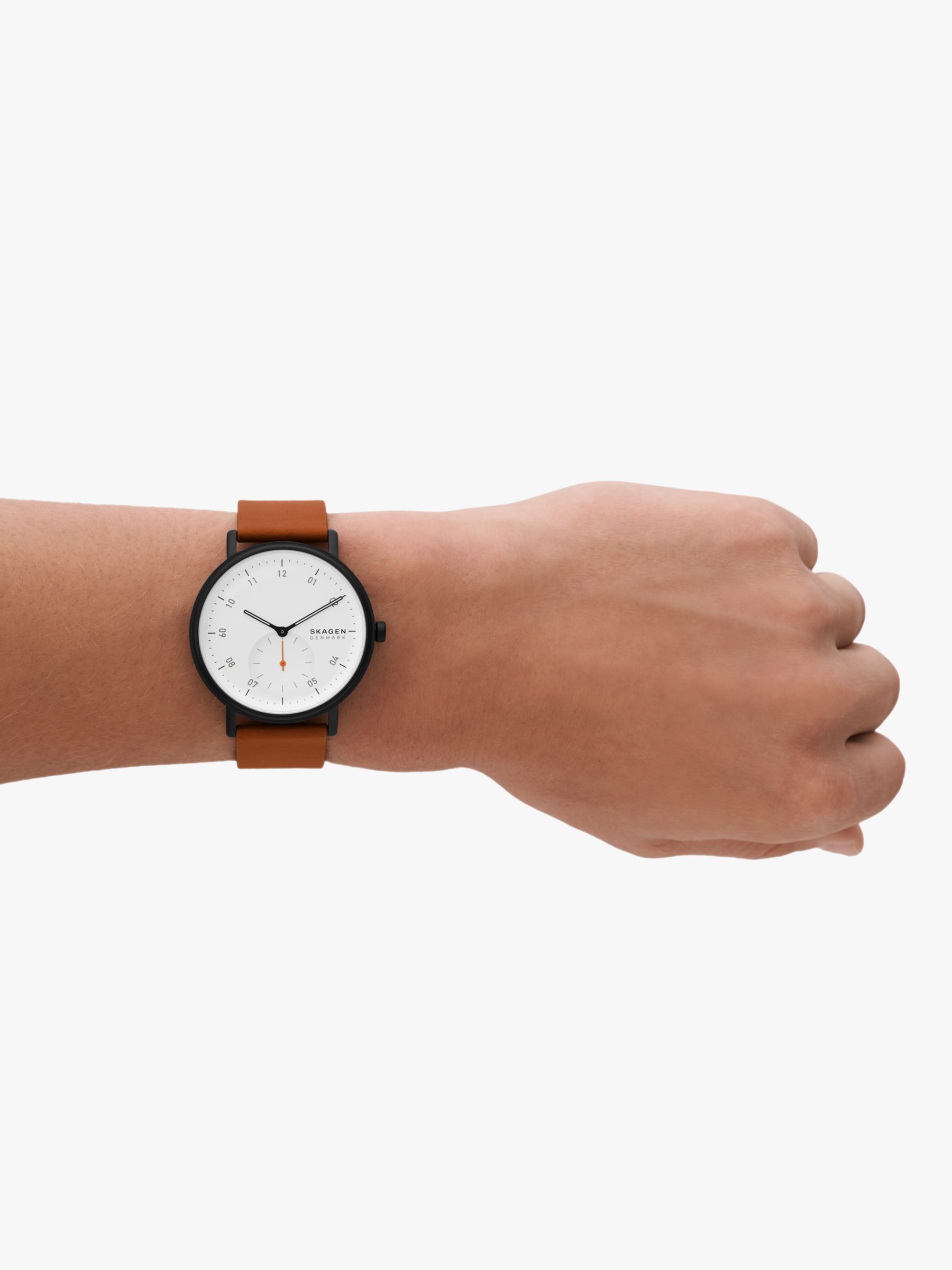 Skagen Men's Kuppel Leather Strap Watch, Brown/White