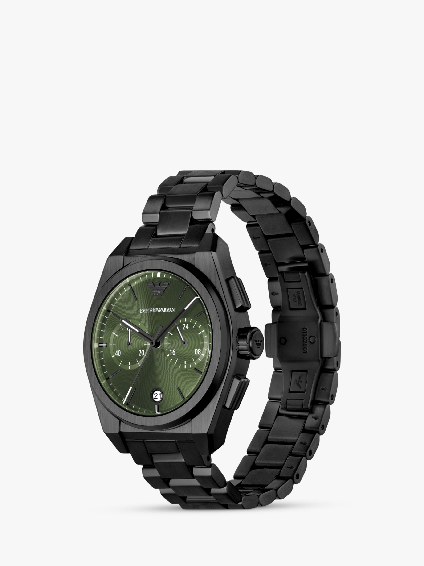 Buy Emporio Armani AR11562 Men's Chronograph Date Bracelet Strap Watch, Black/Green Online at johnlewis.com