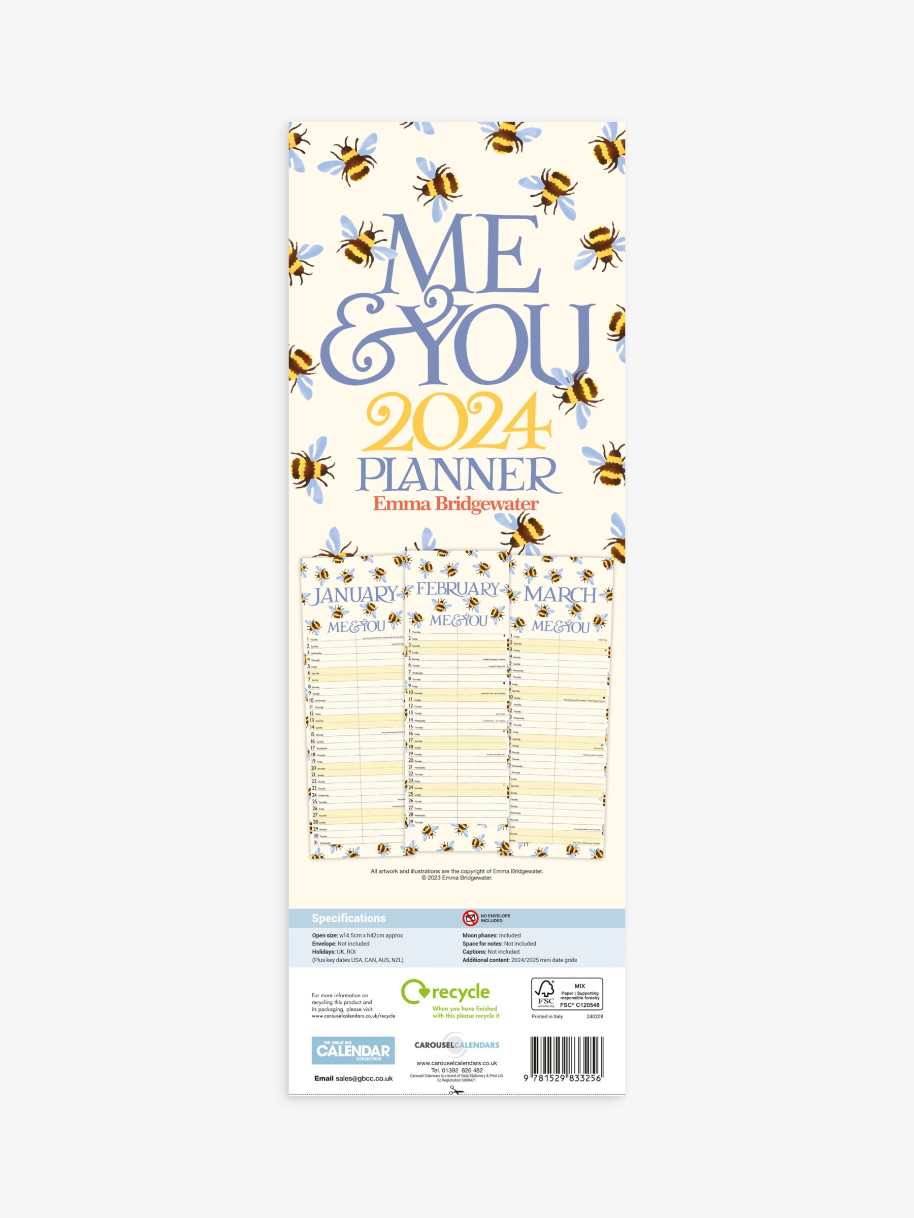 Emma Bridgewater Me & You Bumblebee Slim 2024 Calendar, Multi