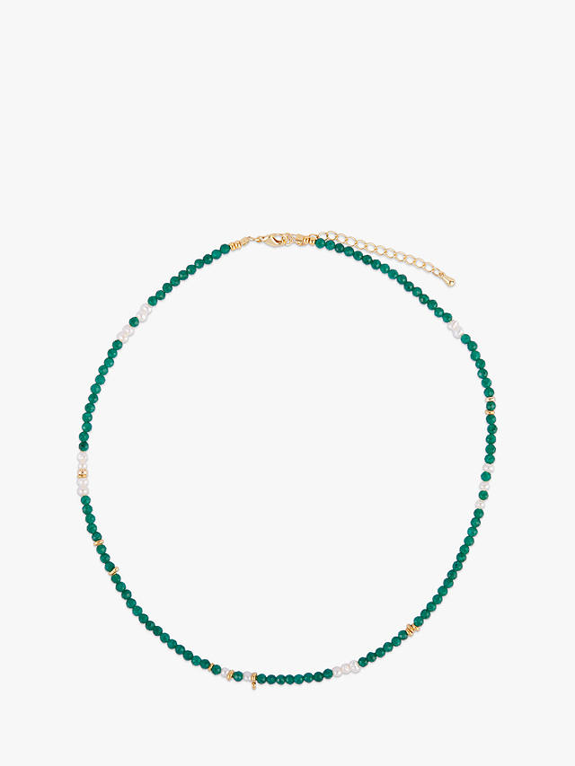 Deborah Blyth Green Agate & Pearl Beaded Necklace, Gold