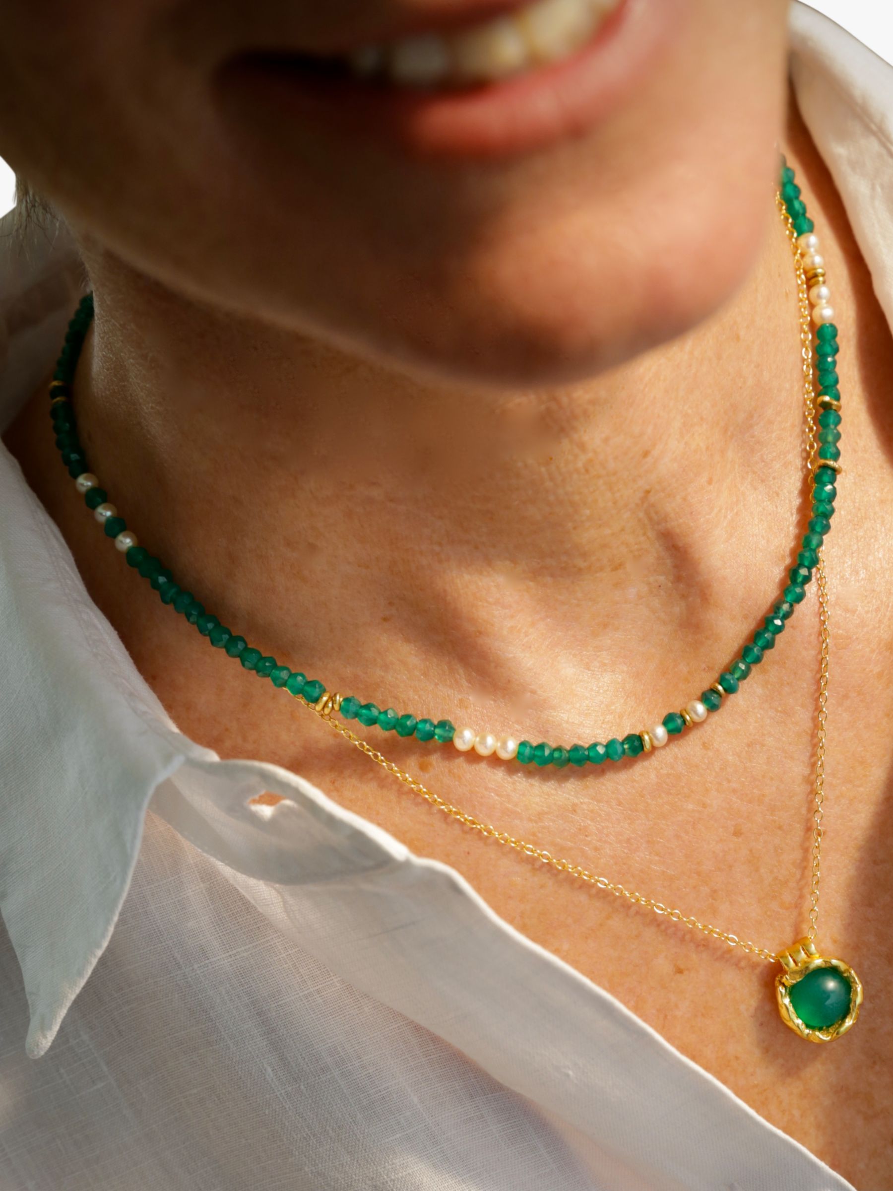 Buy Deborah Blyth Green Agate & Pearl Beaded Necklace, Gold Online at johnlewis.com