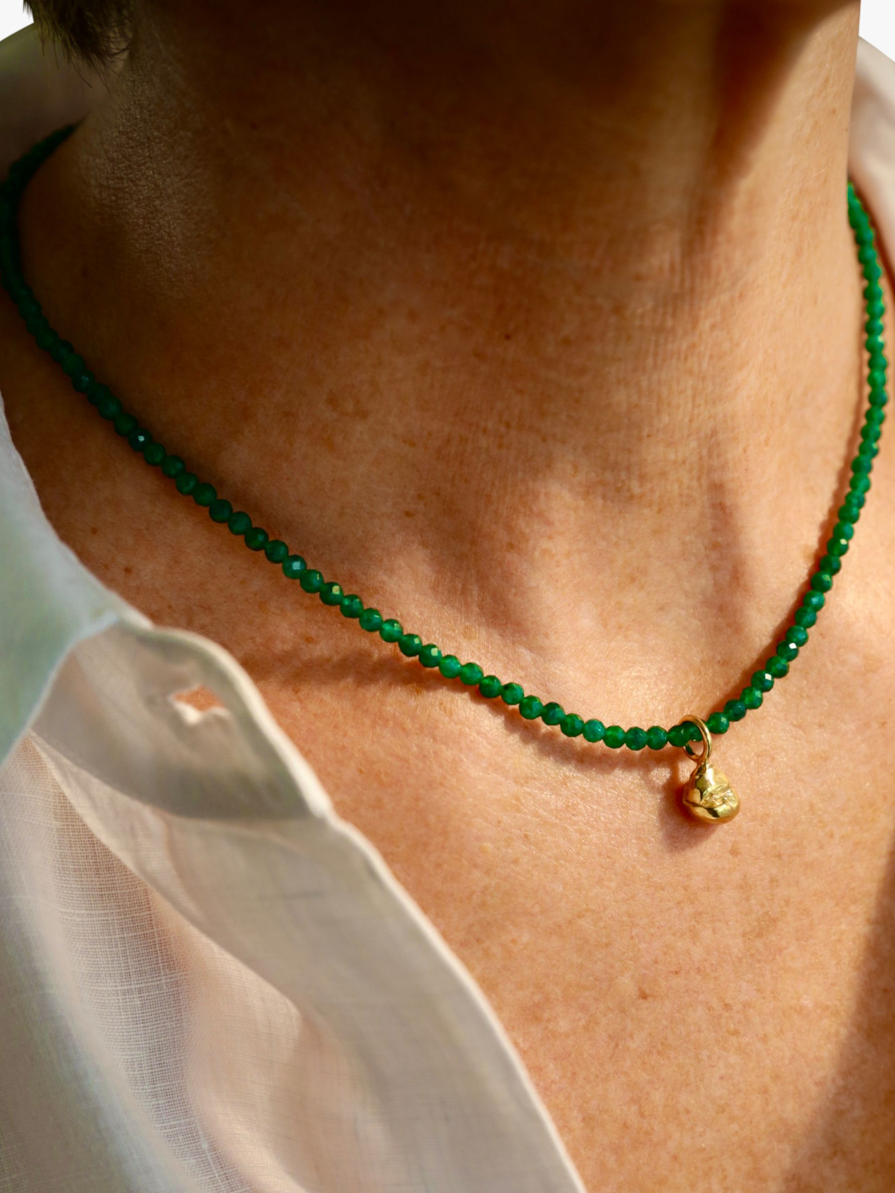 Buy Deborah Blyth Green Agate Beaded Nugget Charm Necklace, Gold Online at johnlewis.com