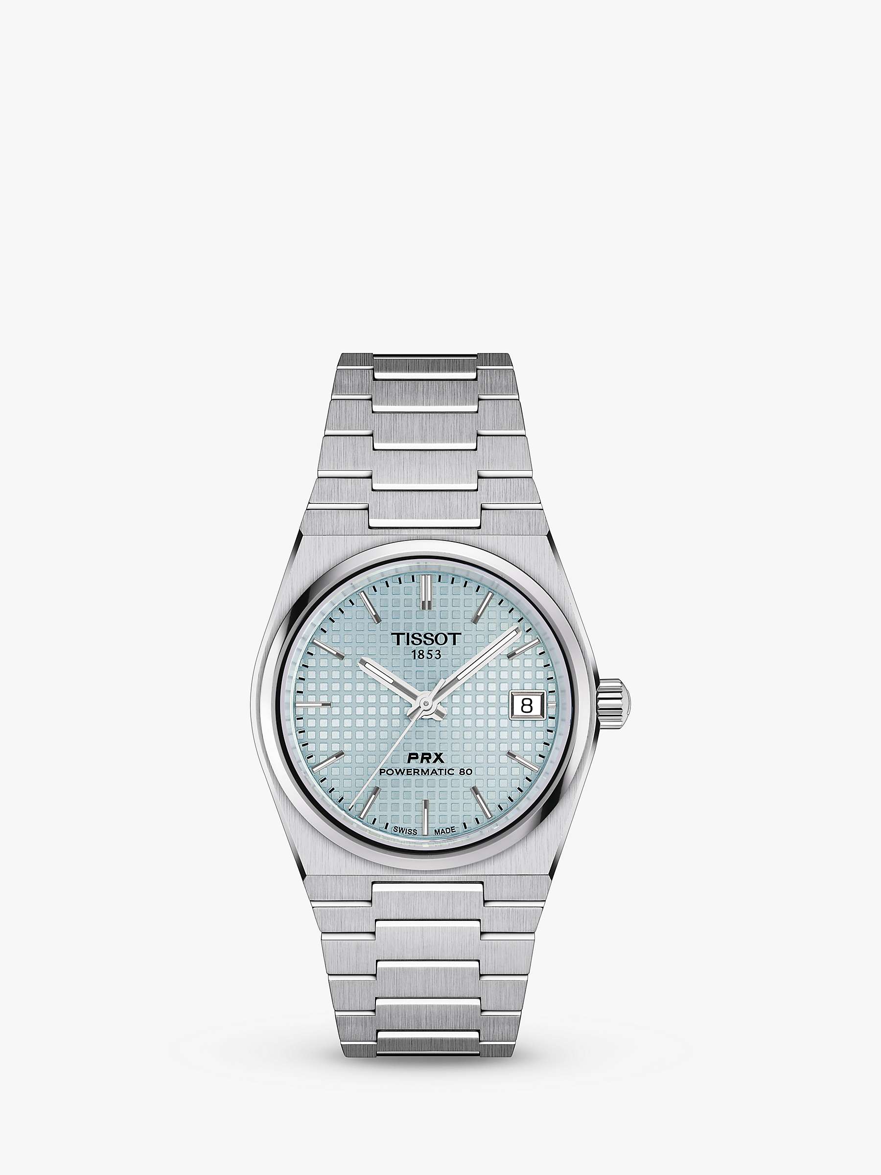 Buy Tissot T1372071135100 Unisex PRX Powermatic 80 Automatic Date Bracelet Strap Watch, Silver/Ice Blue Online at johnlewis.com