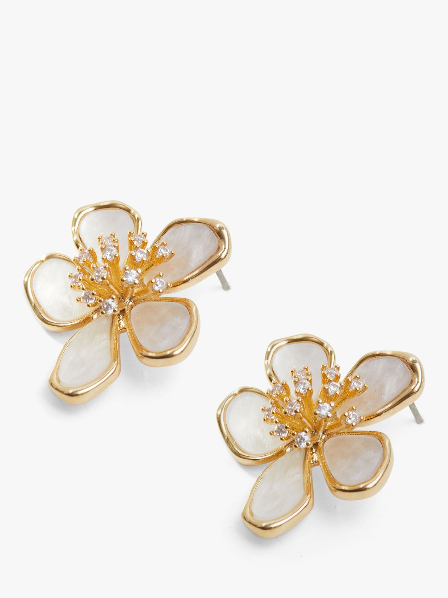 Jon Richard Mother of Pearl and Cubic Zirconia Flower Stud Earrings ...