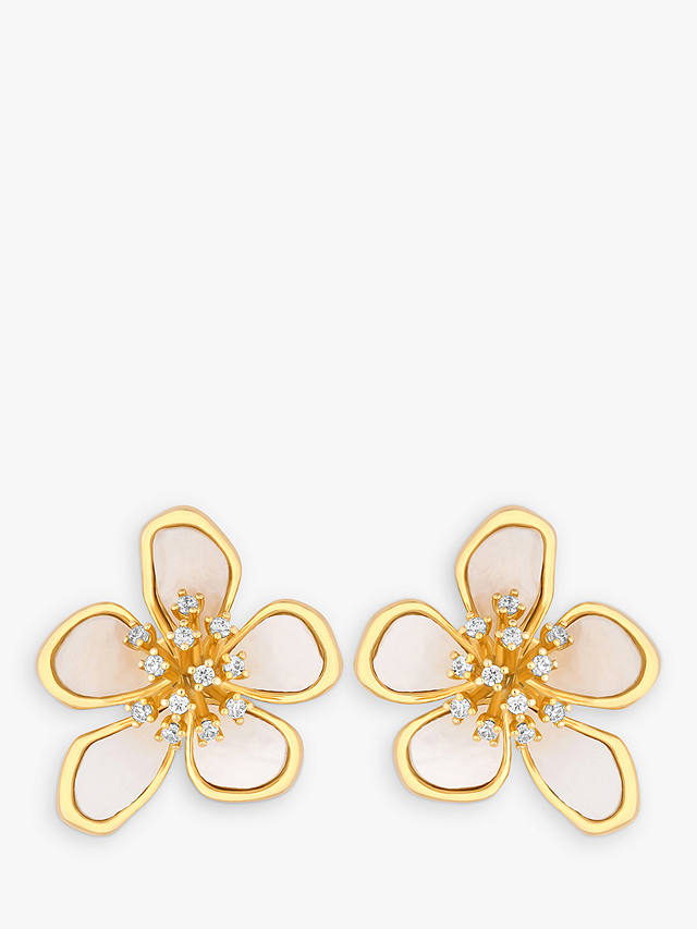Jon Richard Mother of Pearl and Cubic Zirconia Flower Stud Earrings, Gold