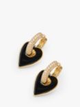 Jon Richard Cubic Zirconia and Enamel Heart Earrings, Gold/Black
