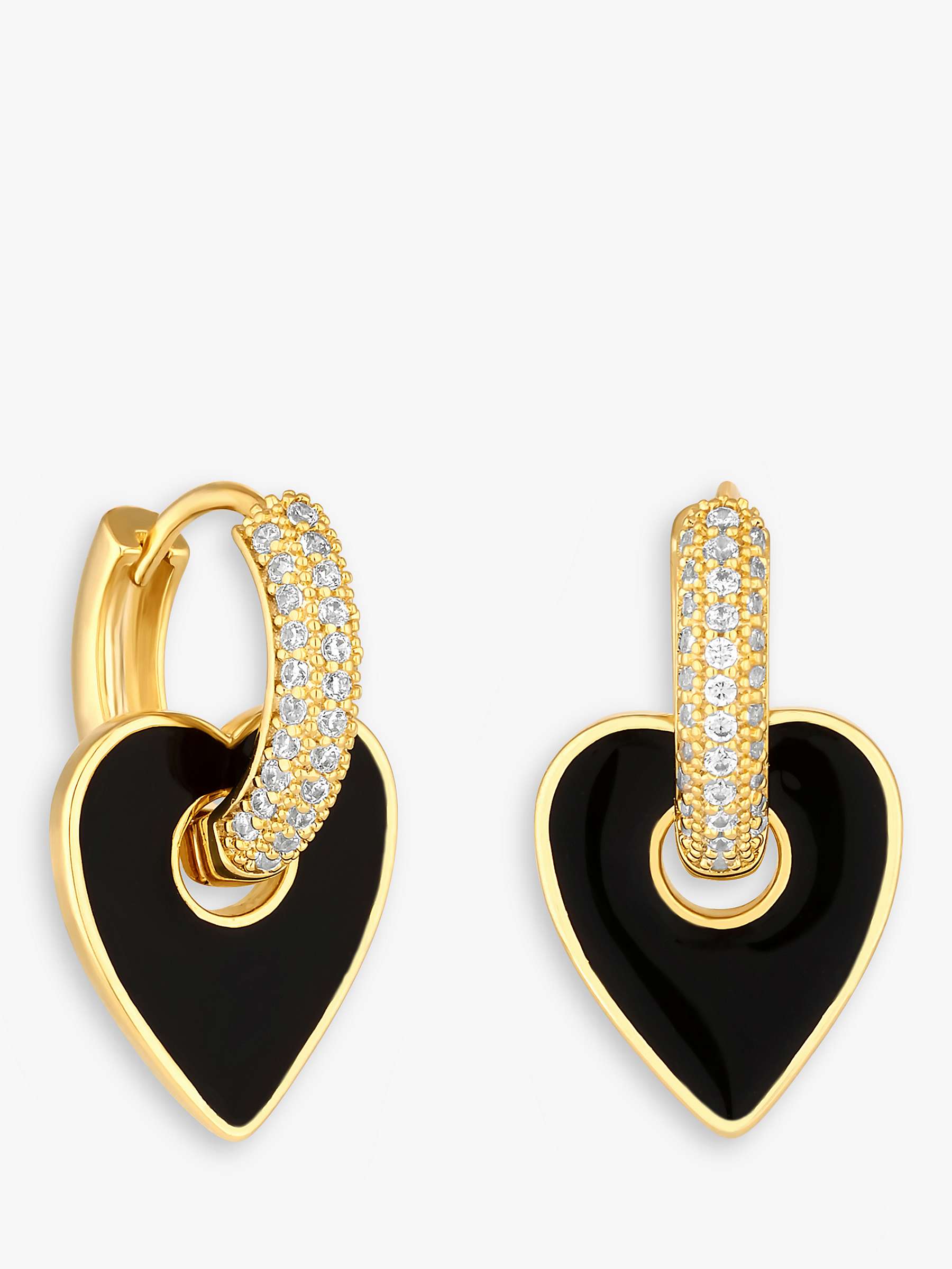 Buy Jon Richard Cubic Zirconia and Enamel Heart Earrings, Gold/Black Online at johnlewis.com