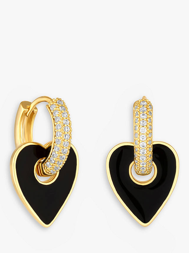 Jon Richard Cubic Zirconia and Enamel Heart Earrings, Gold/Black