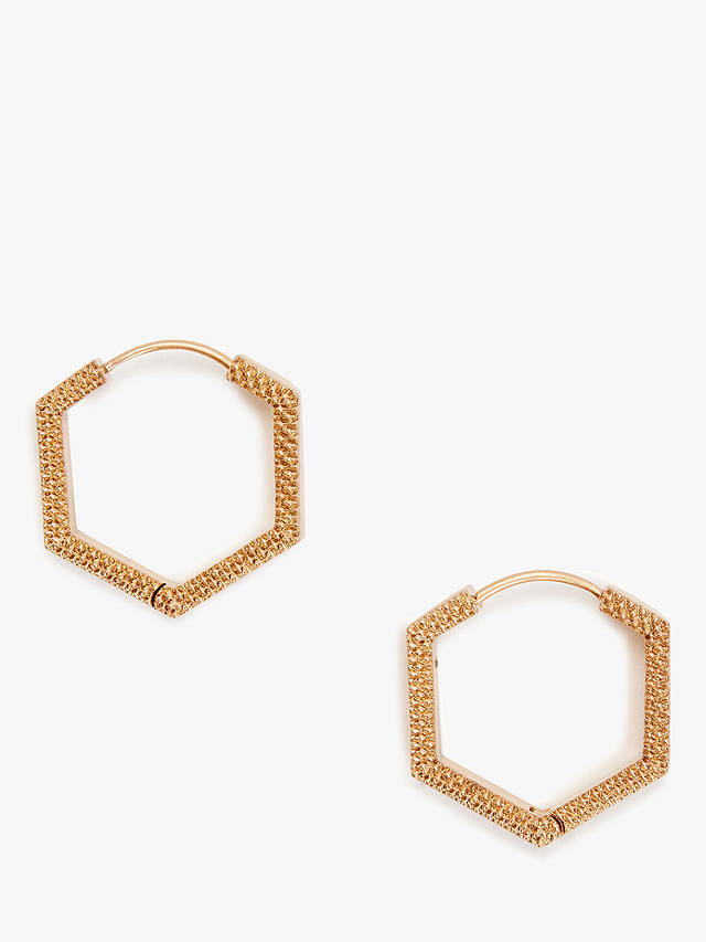 AllSaints Textured Hexagon Hoop Earrings, Warm Brass