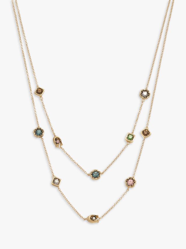 Coach Signature C Motif Crystal Layered Necklace, Gold/Multi