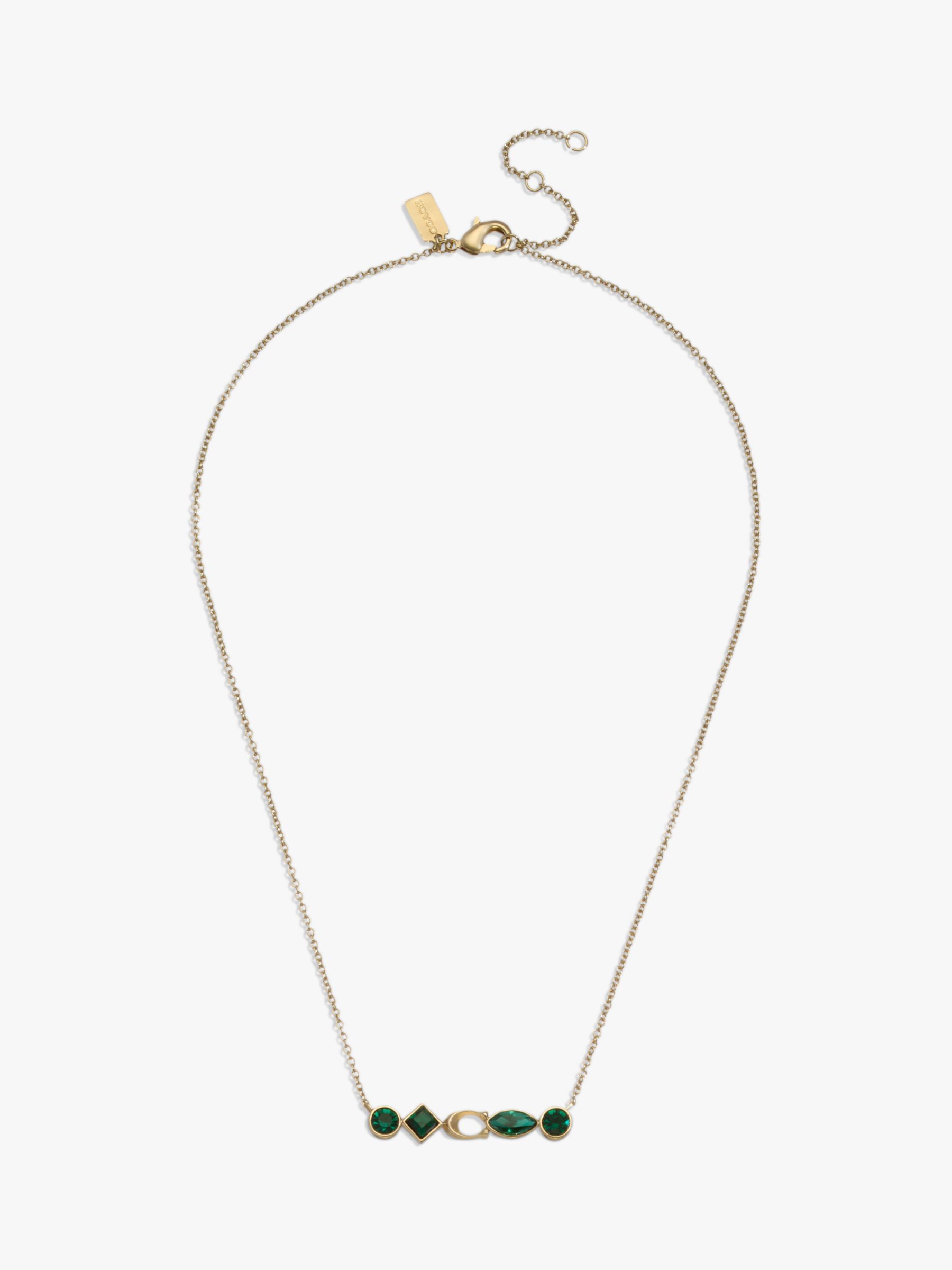 Buy Coach Sculpted C & Crystal Necklace and Drop Earrings Jewellery Set, Gold/Dark Green Online at johnlewis.com