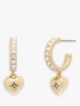 Coach Heart Charm Crystal Huggie Earrings, Gold