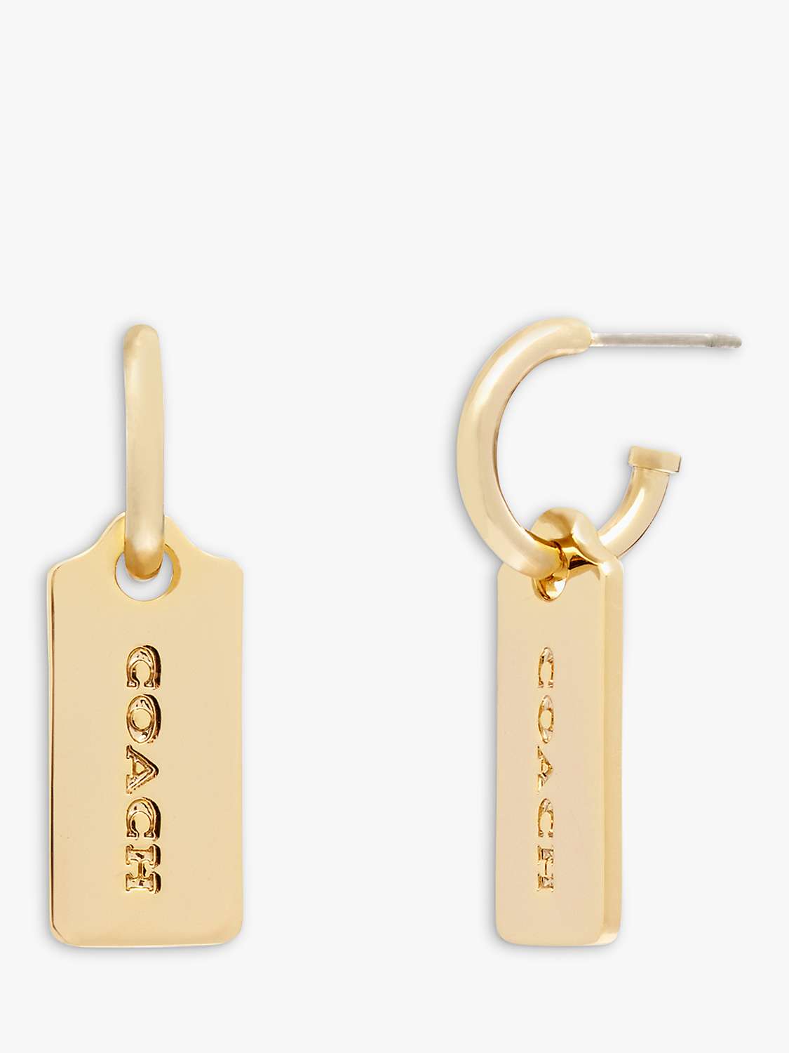 Buy Coach Signature Hangtag Charm Minimal Huggie Earrings, Gold Online at johnlewis.com