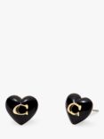Coach Signature Sculpted C Motif Resin Heart Earrings, Black/Gold