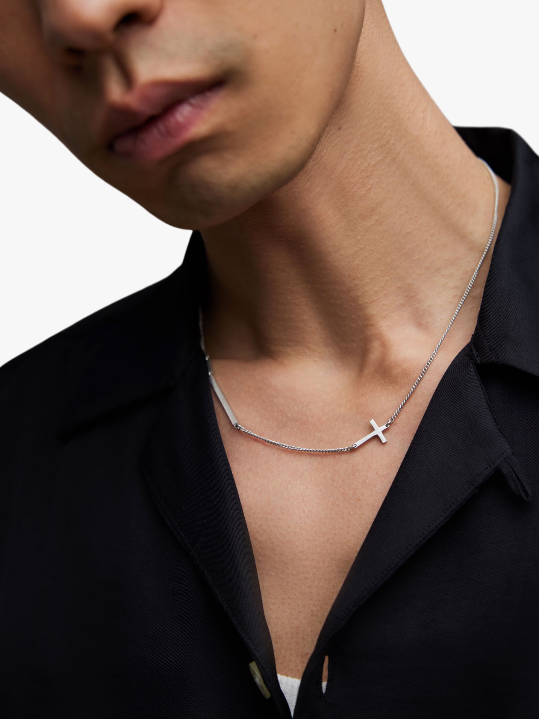 Buy AllSaints Cross Curb Chain Carabiner Clasp Necklace, Warm Silver Online at johnlewis.com
