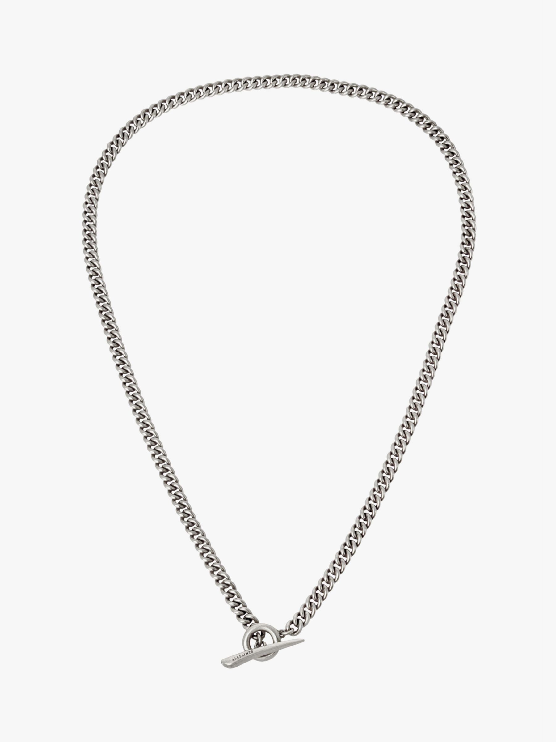 AllSaints Toggle Bar Curb Chain Necklace, Warm Silver