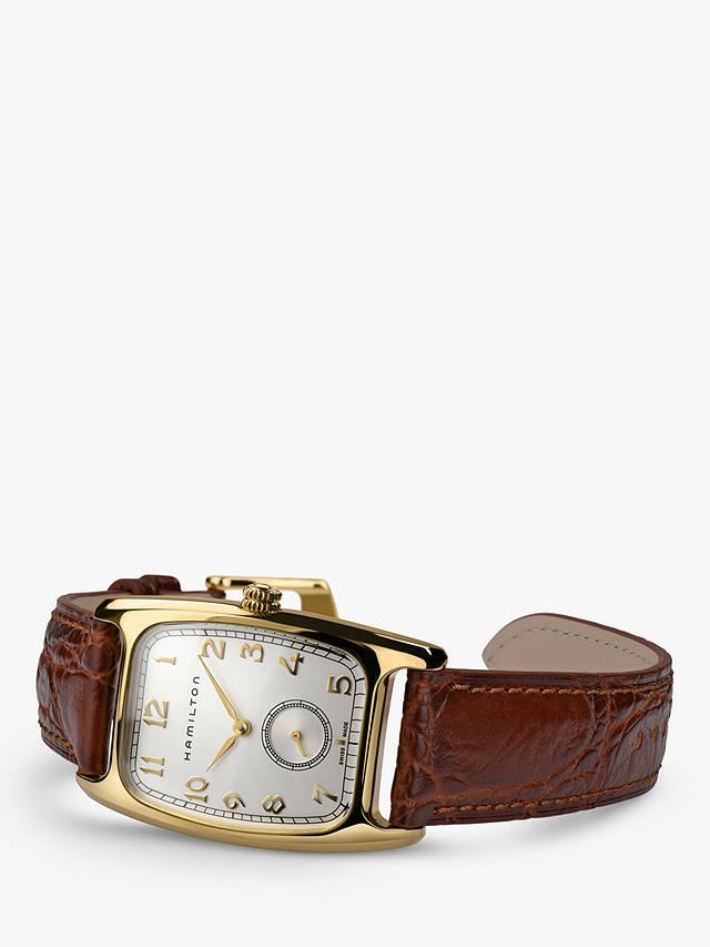 Hamilton x Indiana Jones H13431553 Unisex American Classic Boulton Small Second Leather Strap Watch, Brown/Gold