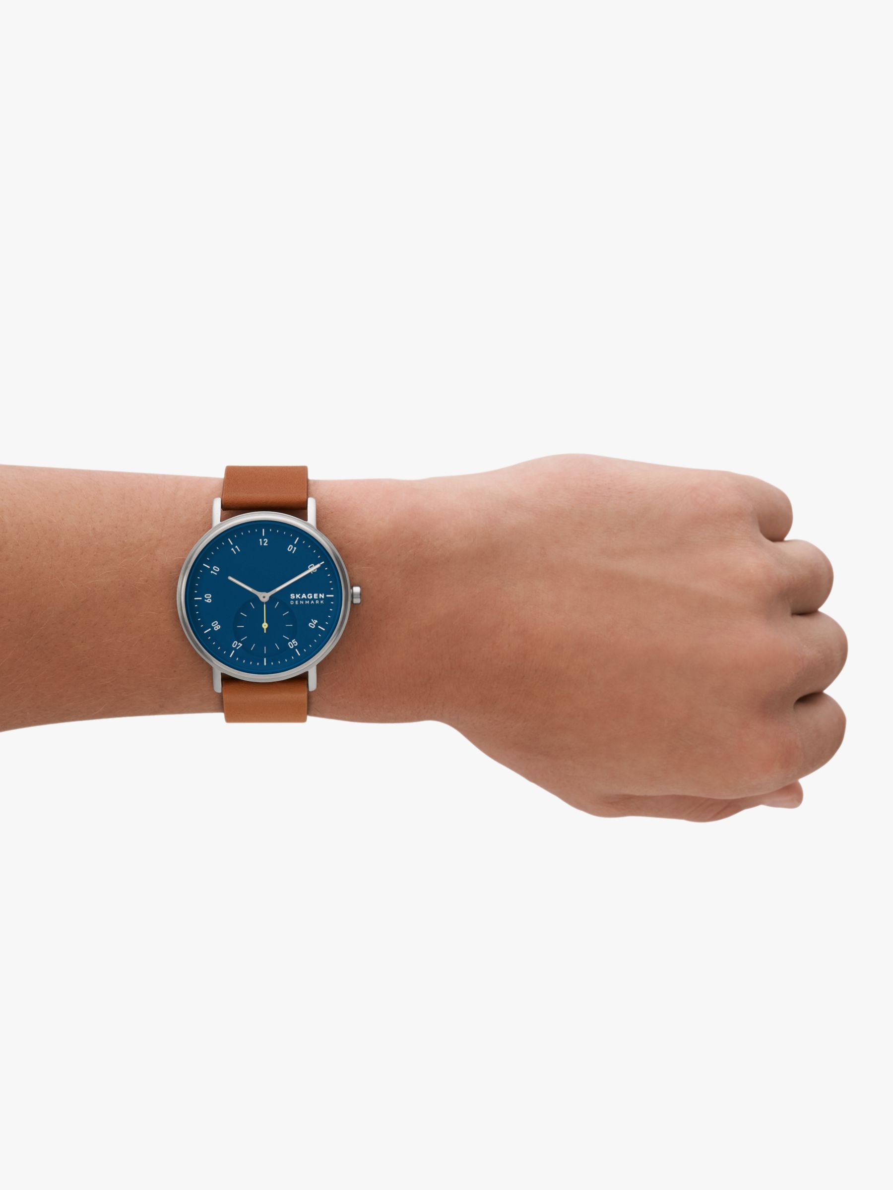 Skagen Men's Kuppel Leather Strap Watch, Brown/Blue