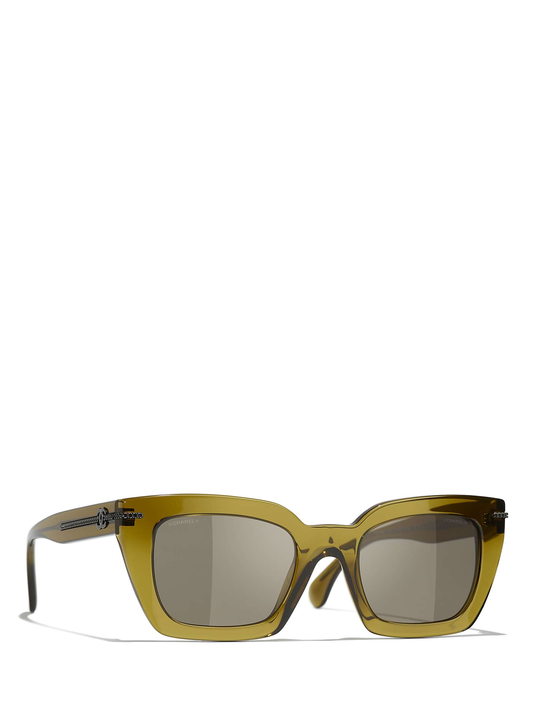 Buy CHANEL Rectangular Sunglasses CH5509, Olive/Brown Online at johnlewis.com
