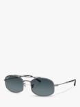Ray-Ban RB37190 Unisex Polarised Oval Sunglasses, Gunmetal/Blue Gradient