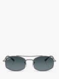 Ray-Ban RB37190 Unisex Polarised Oval Sunglasses, Gunmetal/Blue Gradient