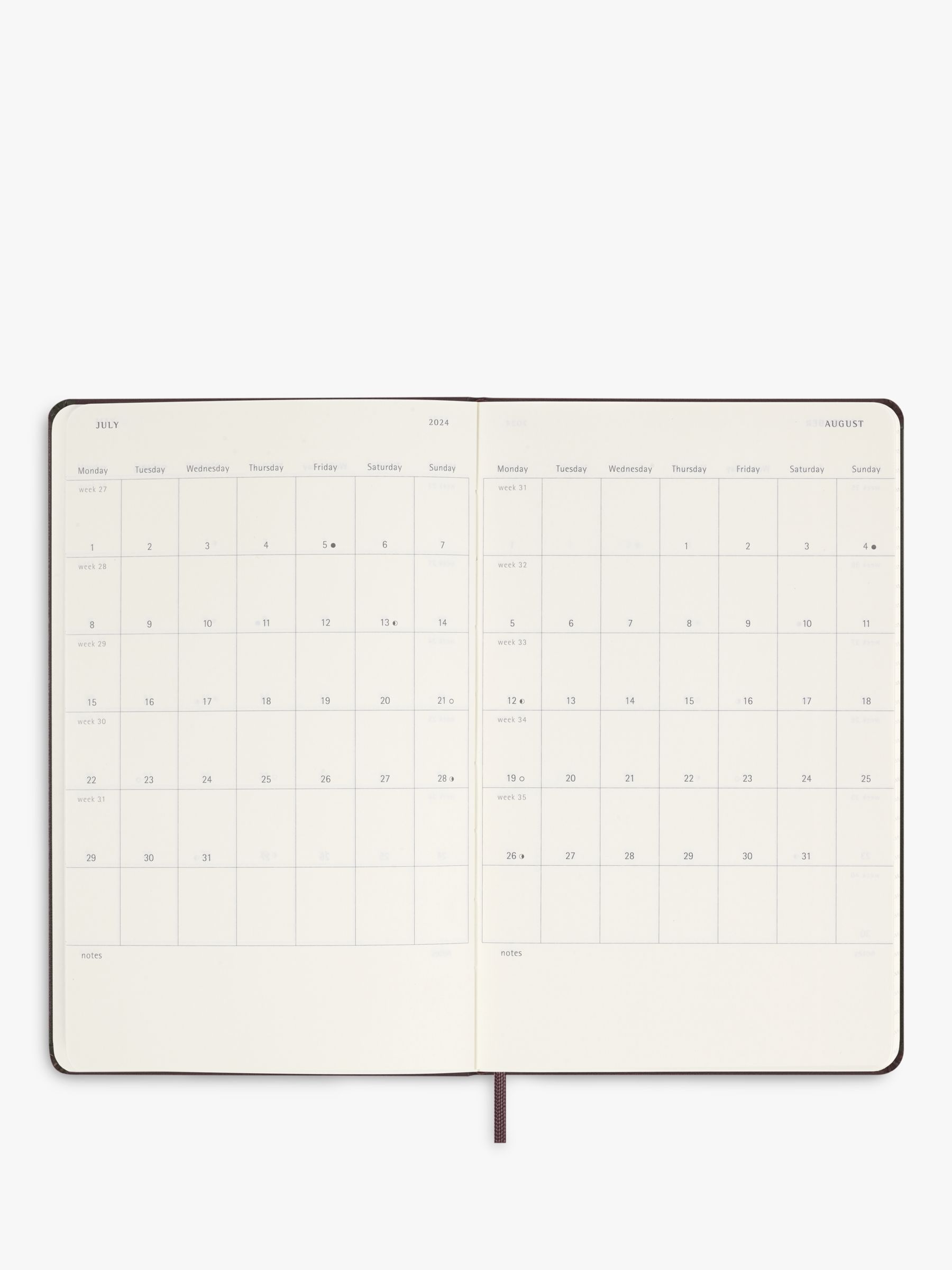 Moleskine Large A5 Week Per Page Diary, 2024, Burgundy