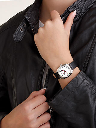 Mondaine Unisex Petite Cushion Vegan Leather Strap Watch, Black