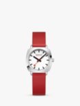 Mondaine Unisex Petite Cushion Vegan Leather Strap Watch, Red