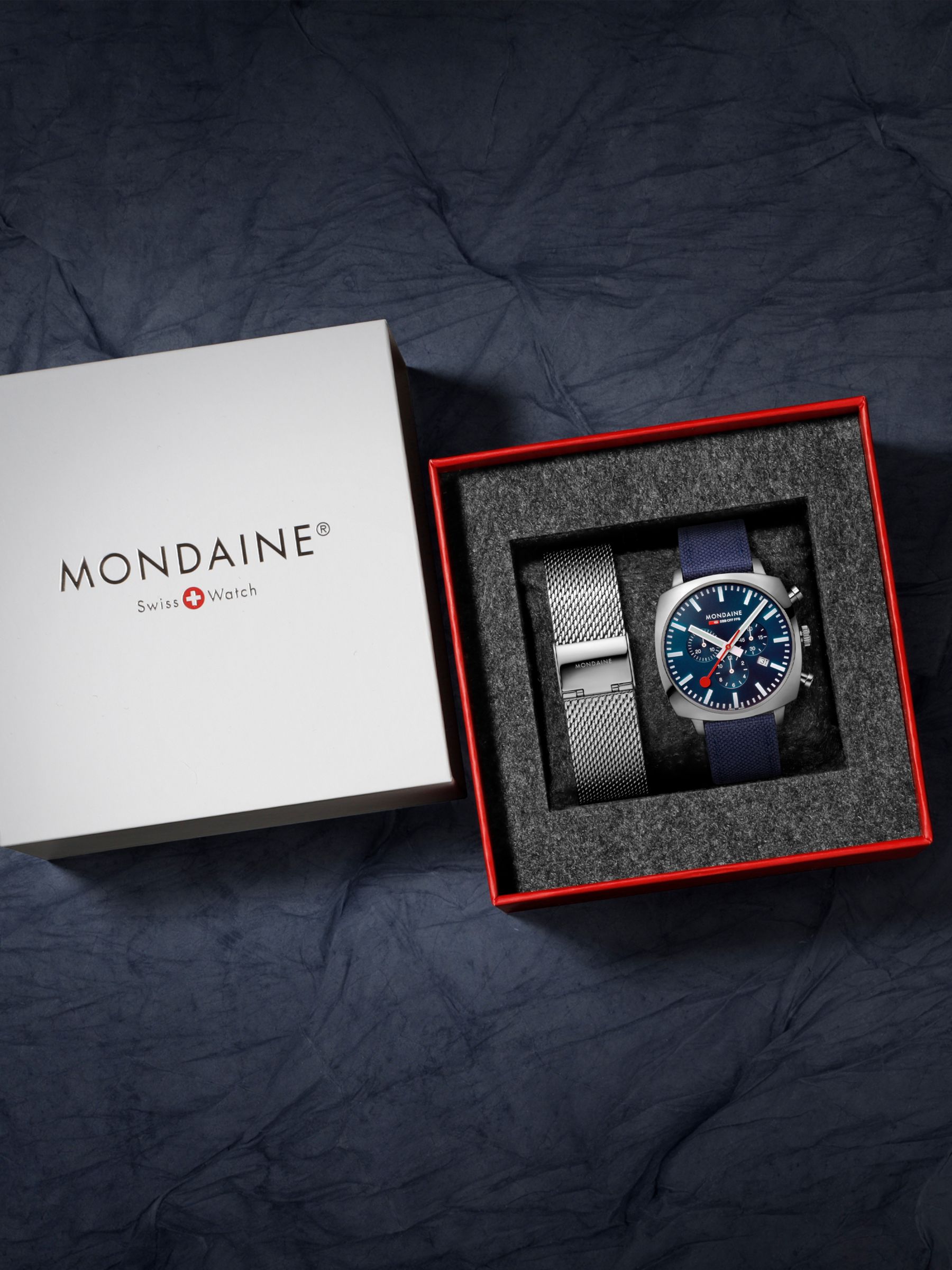 Buy Mondaine MSL.41440.LD Men's Grand Cushion Fabric Strap Watch, Blue Online at johnlewis.com